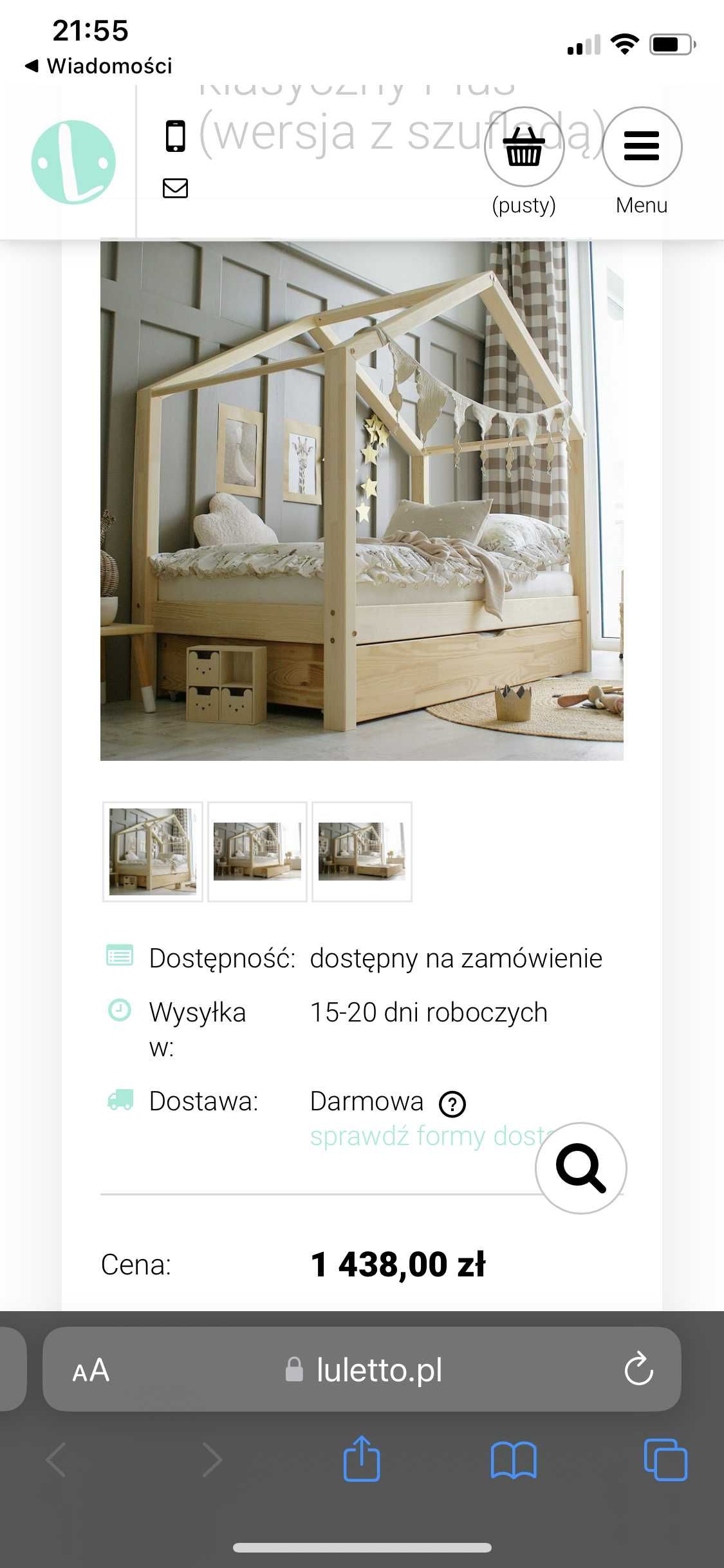 łóżko domek z szufladą do spania - podwójne łóżko - 90x200