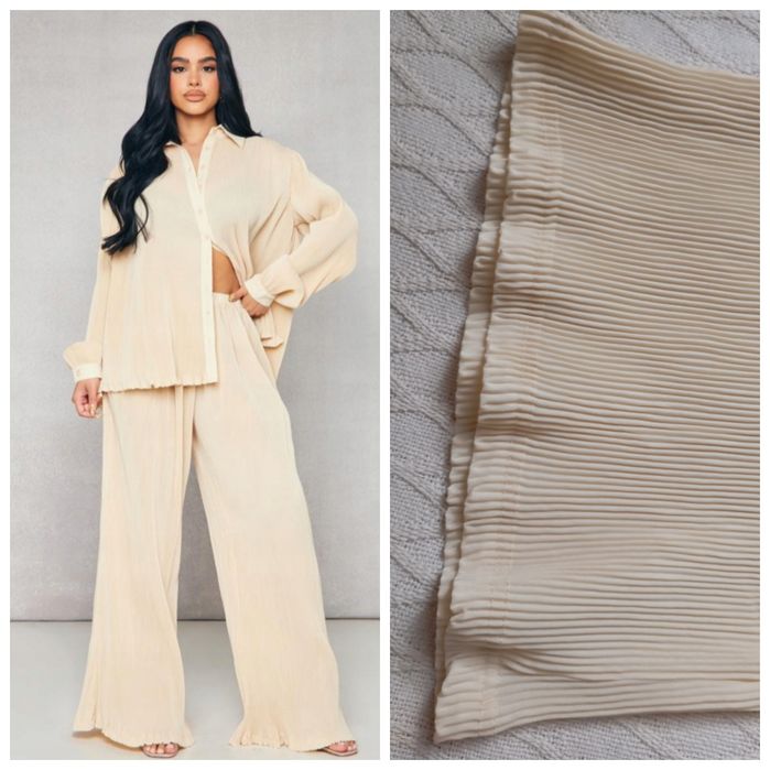 PrettyLittleThings S-XL NOWE kremowe plisowane szerokie spodnie dzwony