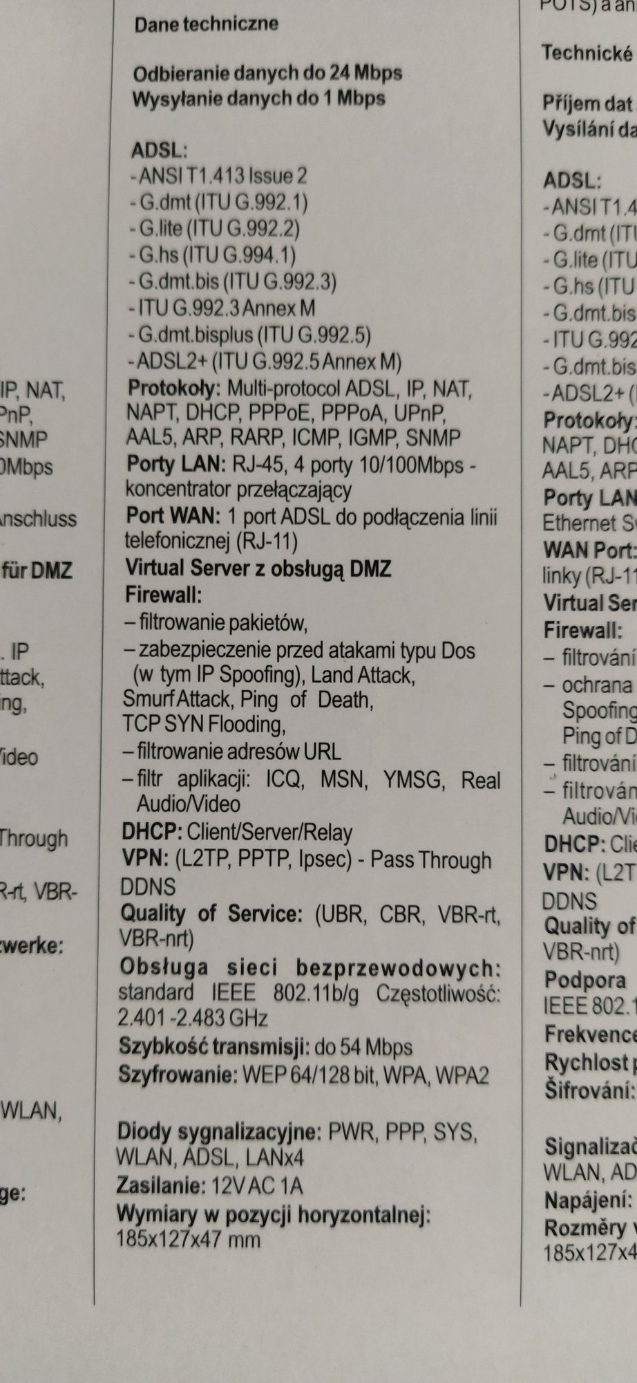 Router  ADSL2 + wi- fi  marki Pentagram