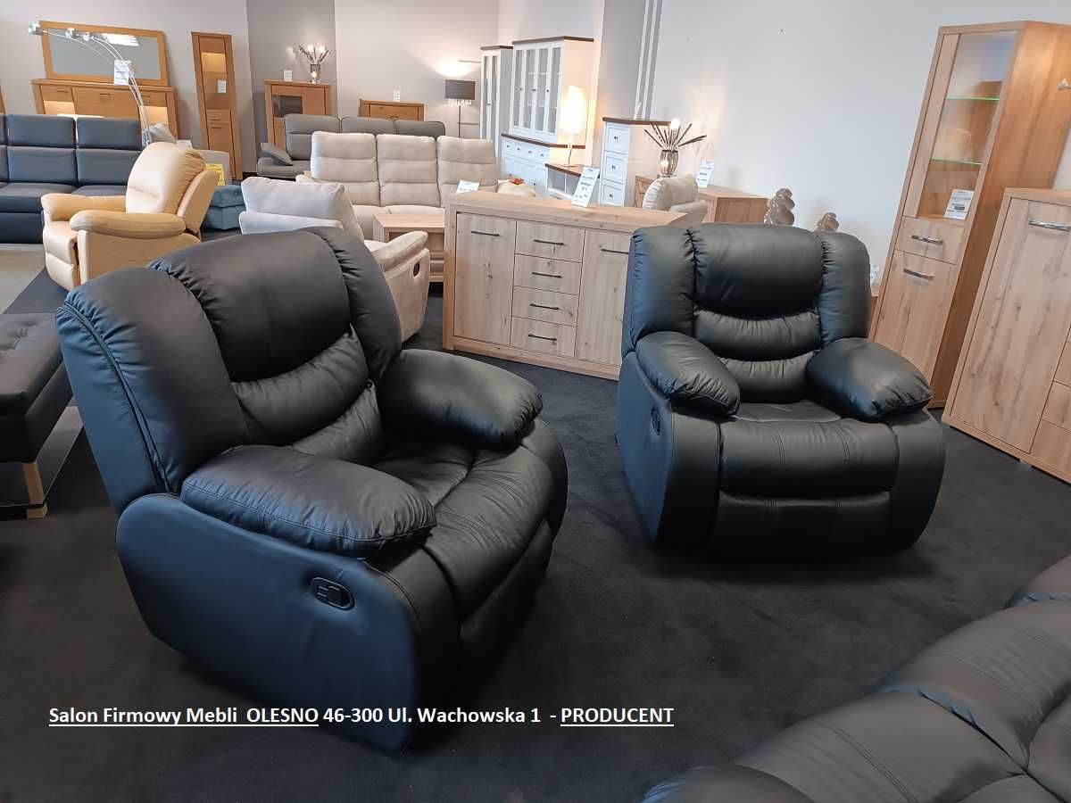 Nowy Komplet 311 REGAN ( Relax ) Skóra -Czarna, OUTLET -34% Meble Pyka