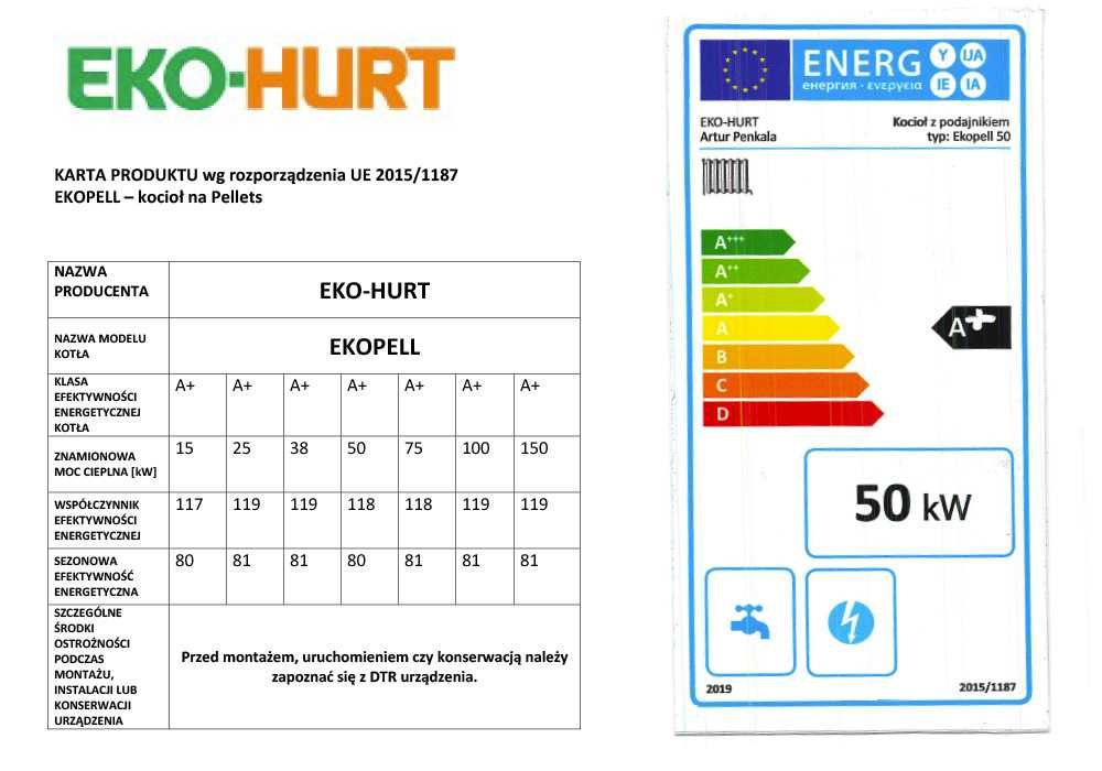 Kocioł C.O. na pellet Ekopell - moc 50 kW. 5 KLASA ecodesign