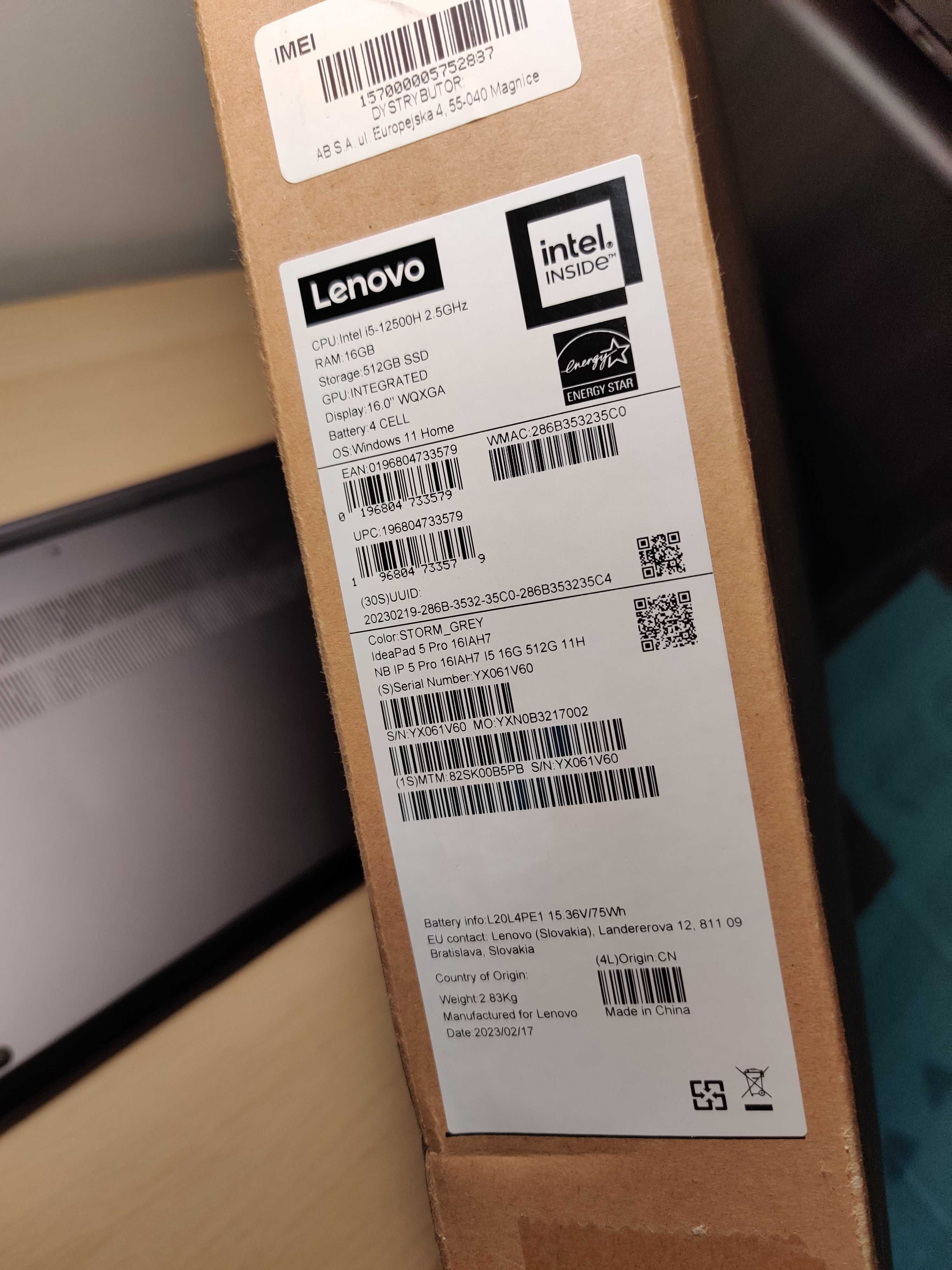 Lenovo 16IAH7 IdeaPad 5 Pro 16 aluminiowy, 16 cali, Intel i5-12500