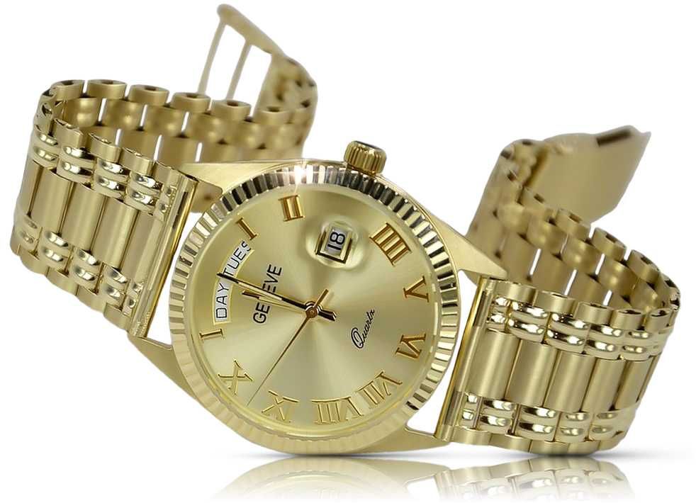 Złoty zegarek z bransoletą męski 14k Geneve mw013ydy2&mbw006y W