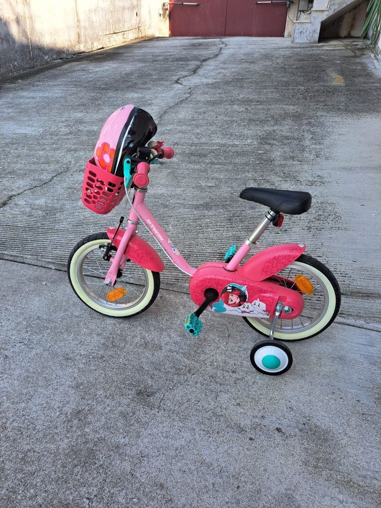 Bicicleta Infantil Btwin 16” Rosa com Rodinhas + Cesto