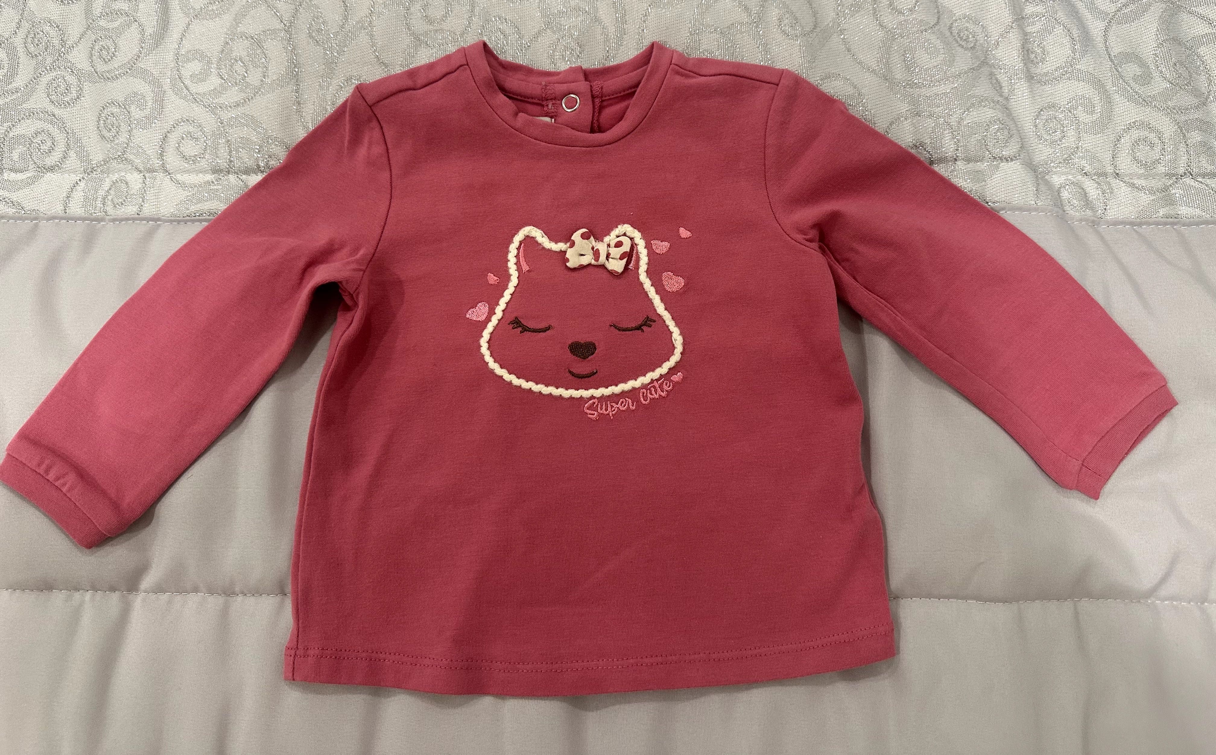 Camisola Rosa "Gato Laço" Chicco 9M como NOVA