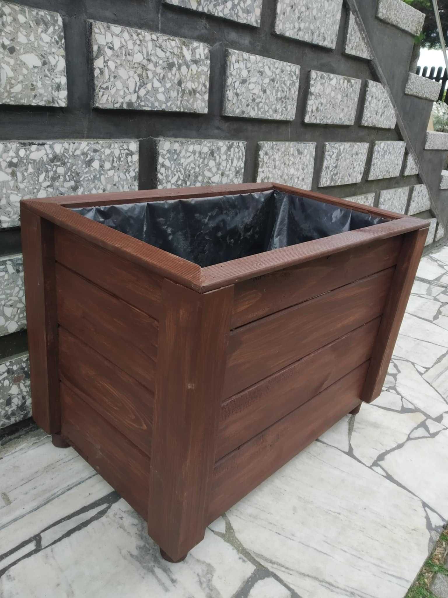 Solidne Donice Ogrodowe z Drewna Brązowe – Długie 56cm – Odbiór Rumia