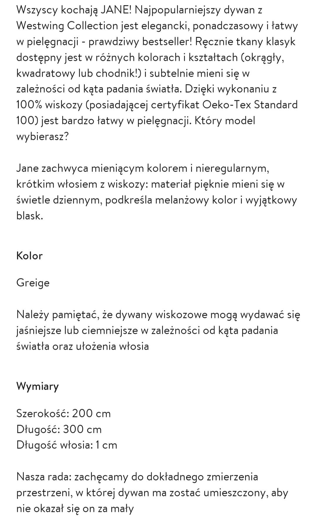 Nowy dywan 200 x 300 Jane Westwing Taupe 2699 ->  1199 zł