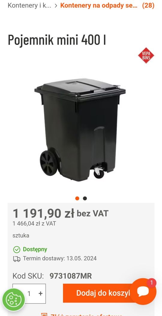 Kosz na odpady śmieci 400l /340l