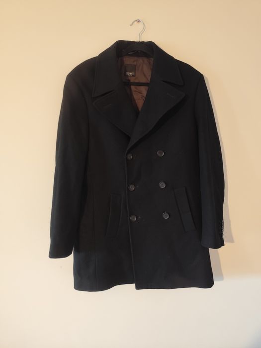 Czarny dwurzędowy płaszcz Esprit 48 z kieszeniami