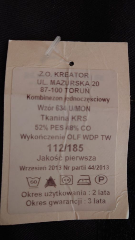 Kombinezon jednoczęściowy roboczy MW wz 634 U/MON rozm.  112/185