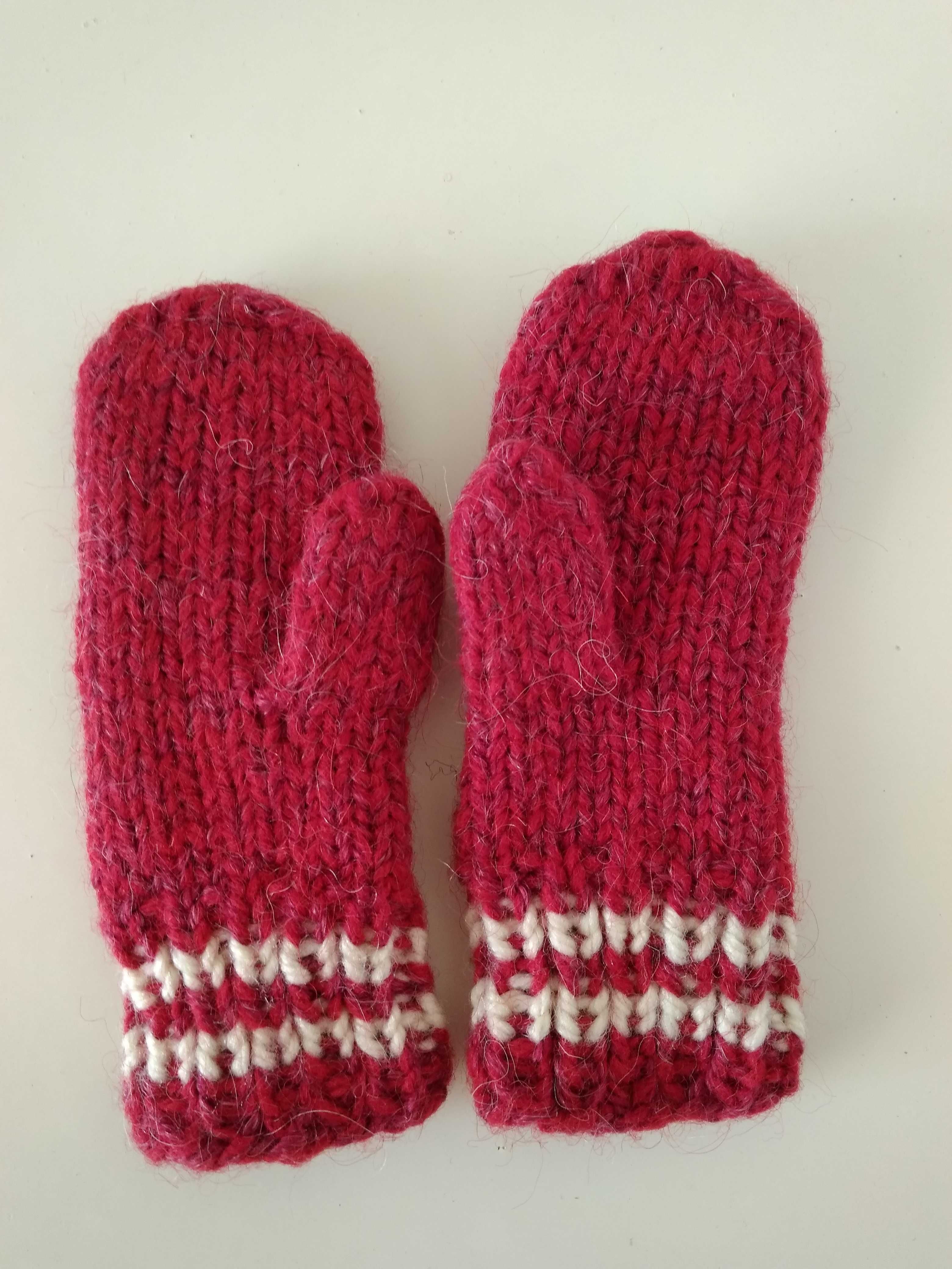 теплые вязаные детские шерстяные рукавички рукавицы варежки красные
