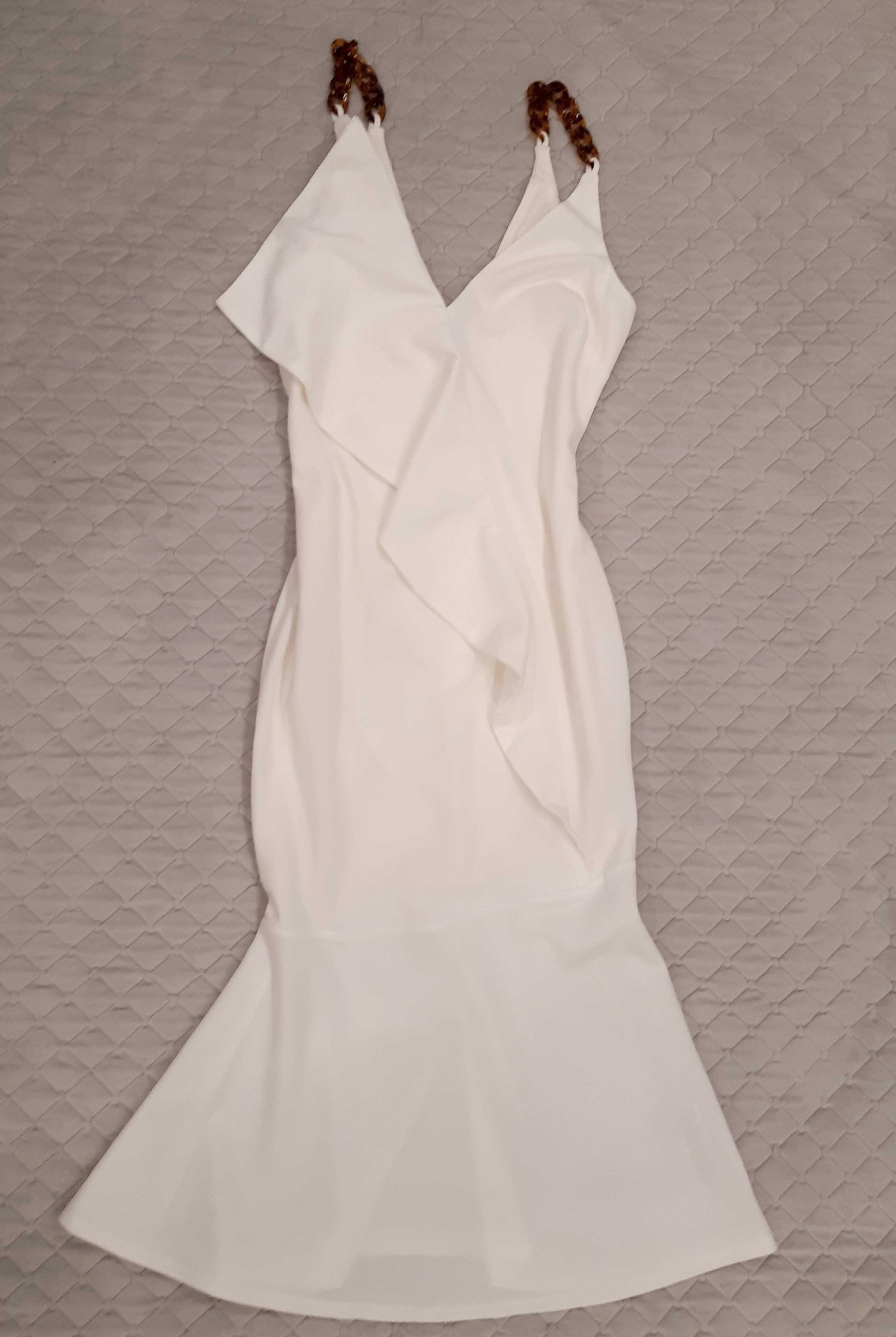 Nowa Asos sukienka elegancka biała z falbaną midi r. 34/36