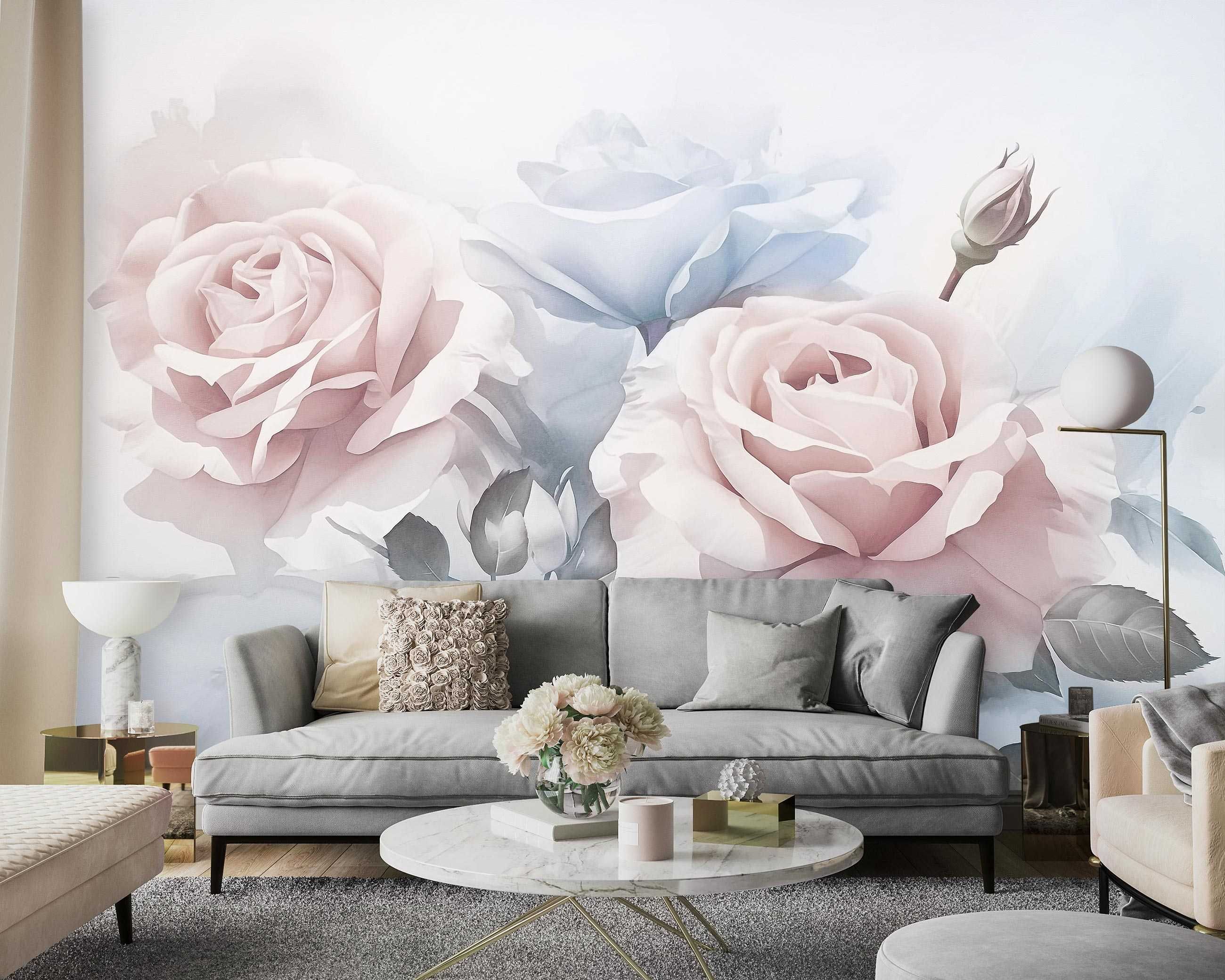 Fototapeta Subtelne Róże Różowe Błękitne Natura 3D Twój Rozmiar + KLEJ