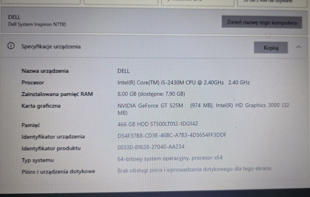 Laptop DEL INSPIRON N7110 _ I5_2.40 GHz_ 500GB HDD