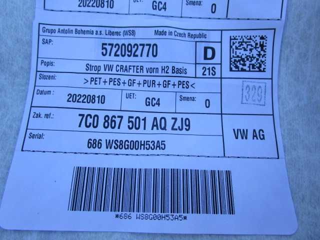 Podsufitka Vw Crafter Man oryginał zabudowa od 2016 do 2025