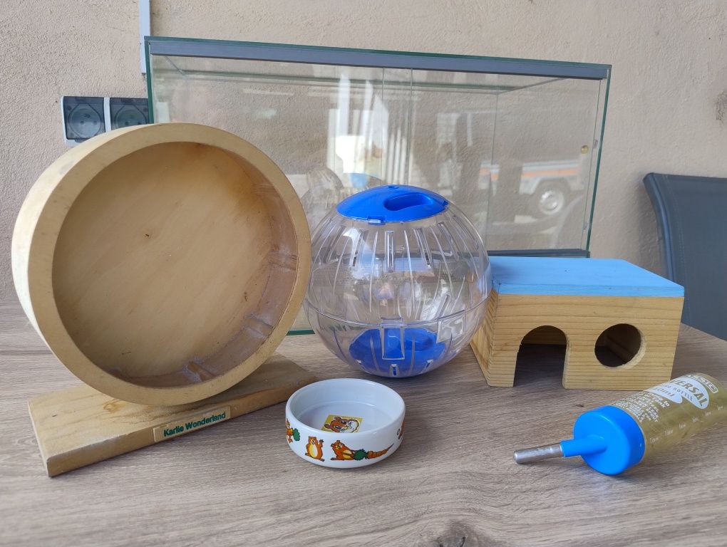 Terrarium poziome szklane 50x30x30 cm + wyposażenie dla chomika