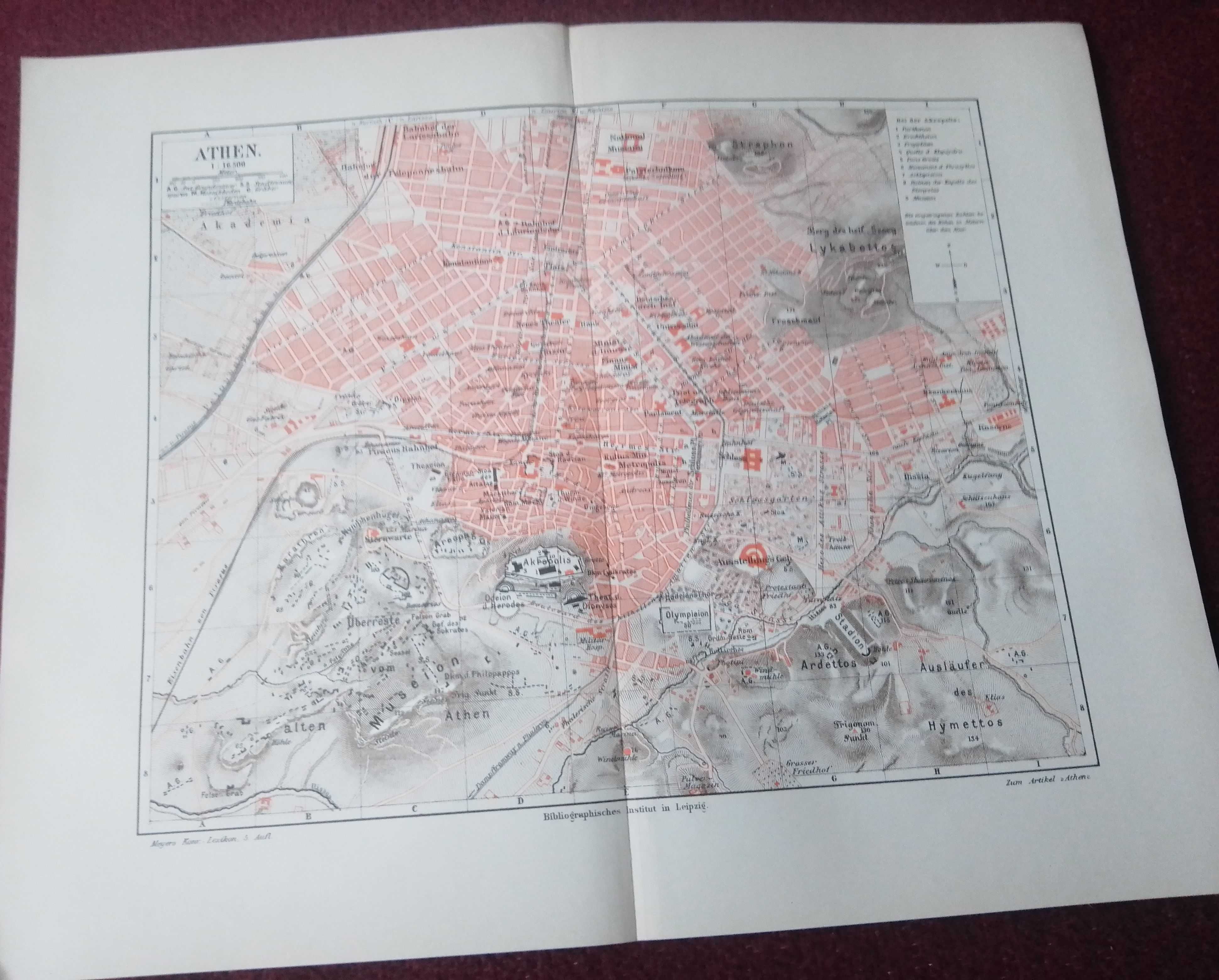 Ateny  oryginalny XIX w. plan miasta do aranżacji wnętrza