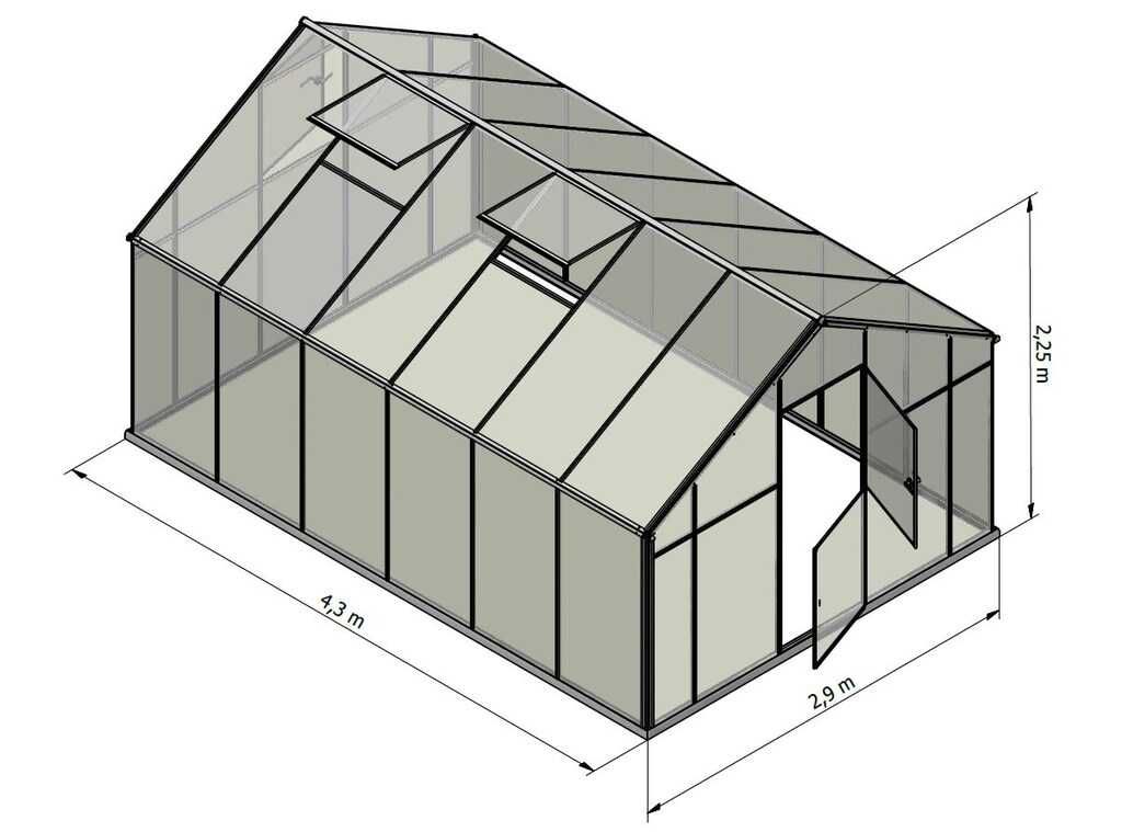 Szklarnia ogrodowa 2,9x4,3x2,2 m z fundamentem z poliwęglanu 6mm