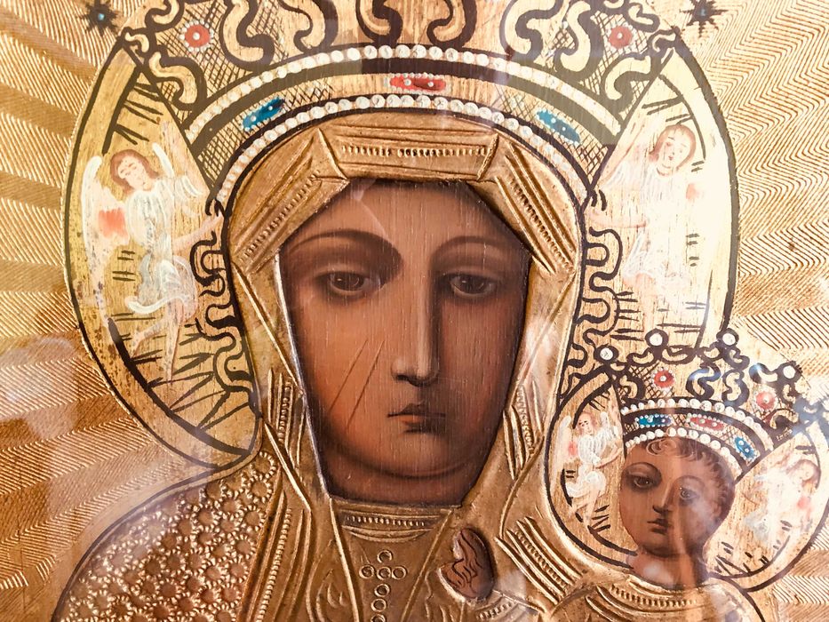 Matka Boska Częstochowska zabytkowy duży stary OBRAZ IKONA XIX/XX wiek