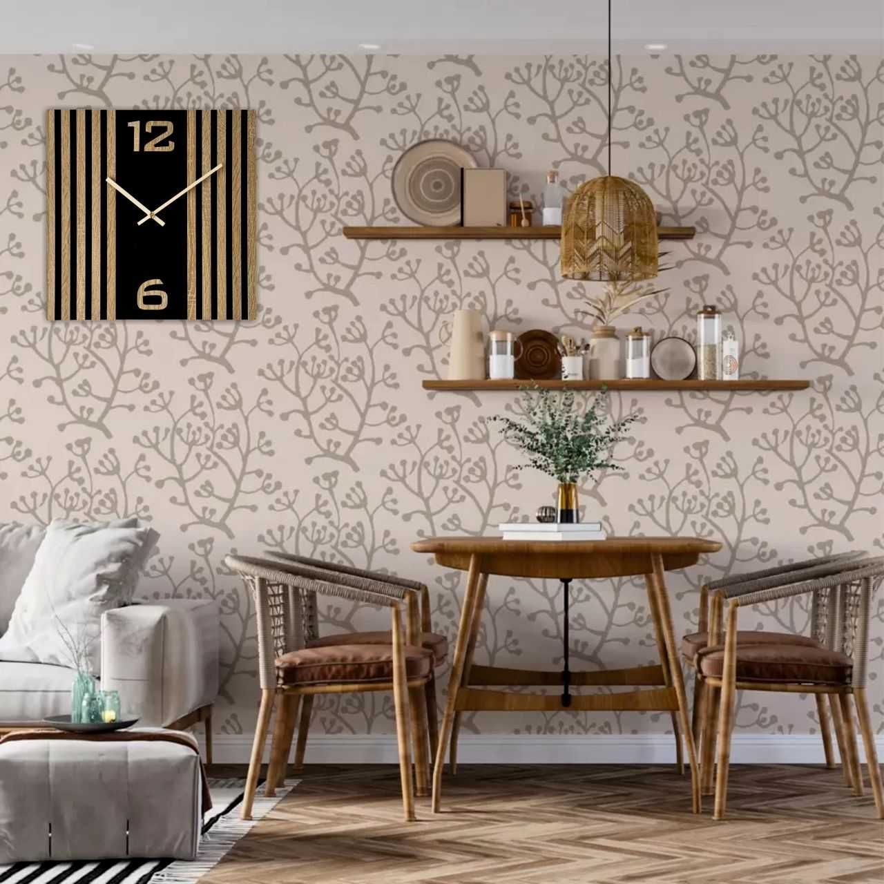 LAmele 70 cm Kwadratowy Duży zegar ścienny Lamele Drewniany Sonoma