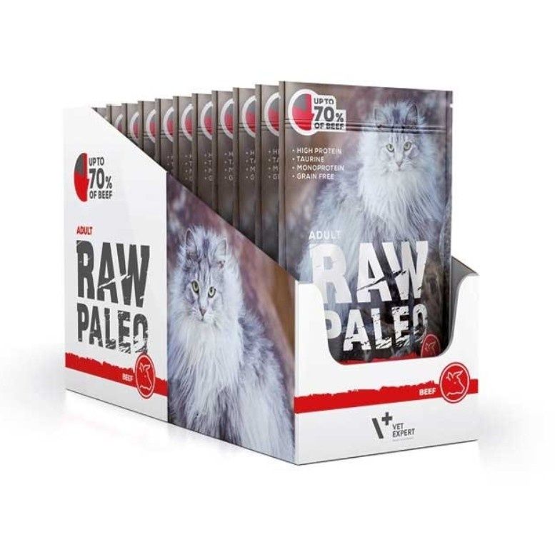 RAW PALEO ADULT CAT BEEF 12x100g - mokra karma dla kotów dorosłych - w