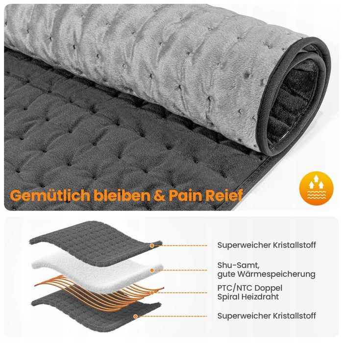 MYCARBON Poduszka Grzewcza 92x50cm 6 Poziomów Ciepła Timer Pranie