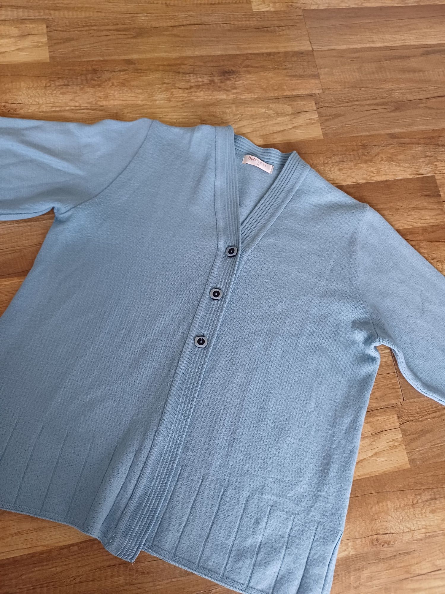 Sweter wełna merino XL niebieski damski 44 kardigan wełniany na guziki