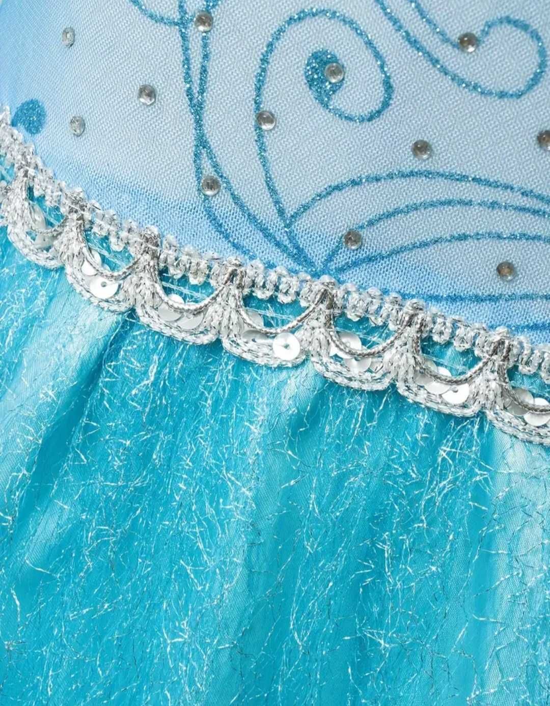 Nowy zestaw XXL strój Elsa Elza + akcesoria, r. 116/122 przebranie