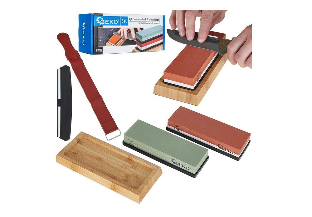 Zestaw KAMIENIE WODNE  z prowadnicą kątową DO OSTRZENIA NOŻY 8el. 2565