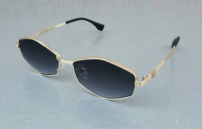 Брендовые женские очки узкие серый градиент в золотом металле
