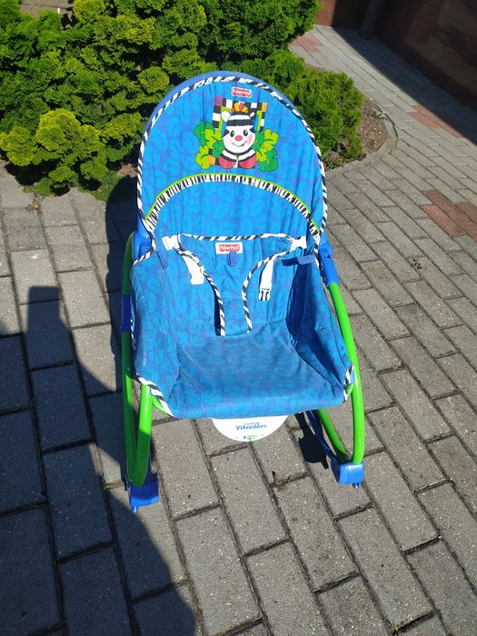 Leżaczek Bujaczek Fisher Price niebieski zebra