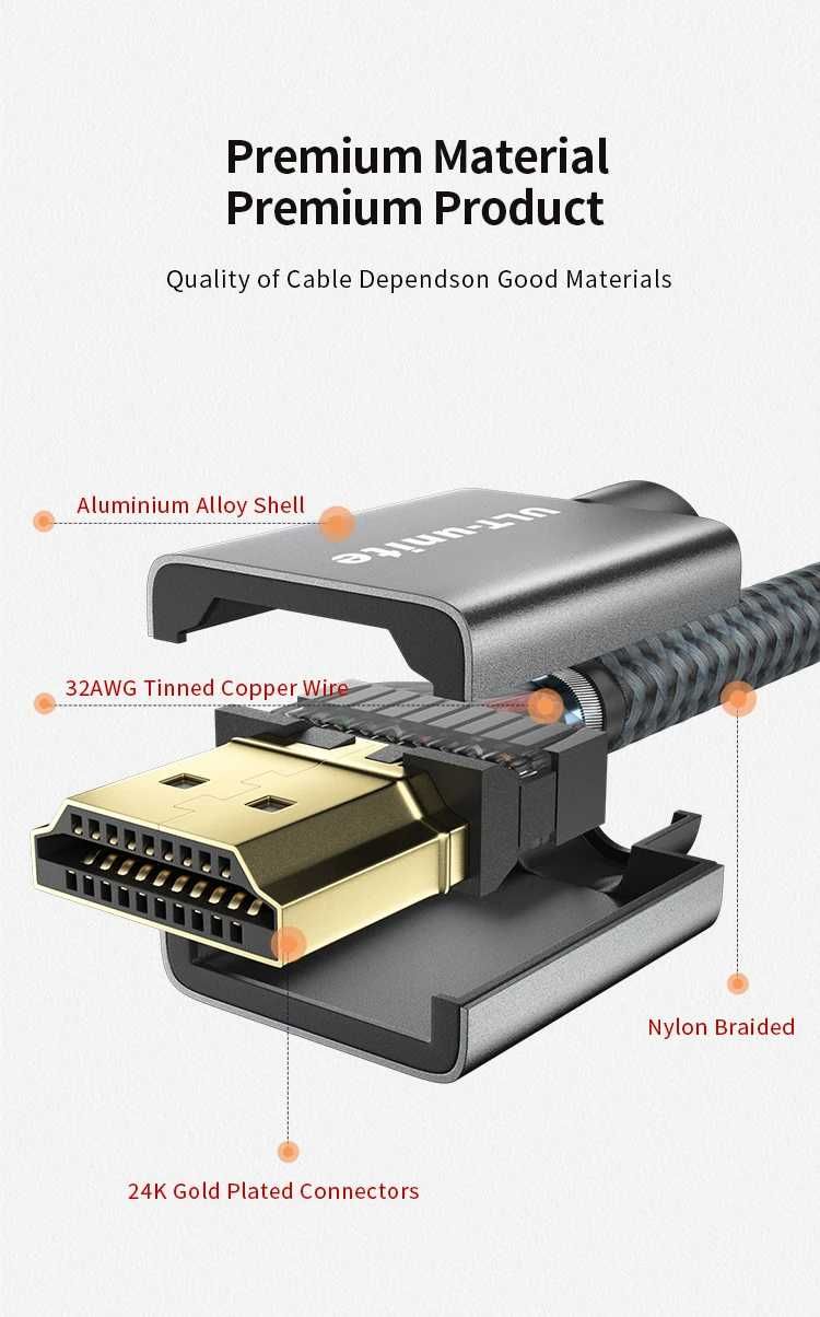 4K HDMI кабель 3 метри. Плетений нейлоном. Сумісний з HDR, 3D