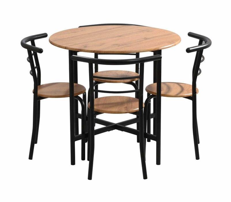 NOWY Stół z 4 Krzesłami Okrągły Do Kuchni Jadalni Salonu Loft Loftowy