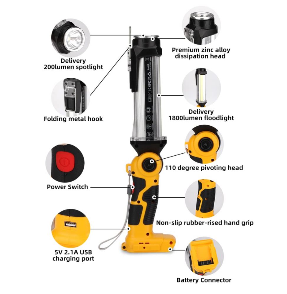 Hipoke Bezprzewodowe oświetlenie robocze LED pod akumulator Dewalt 18V