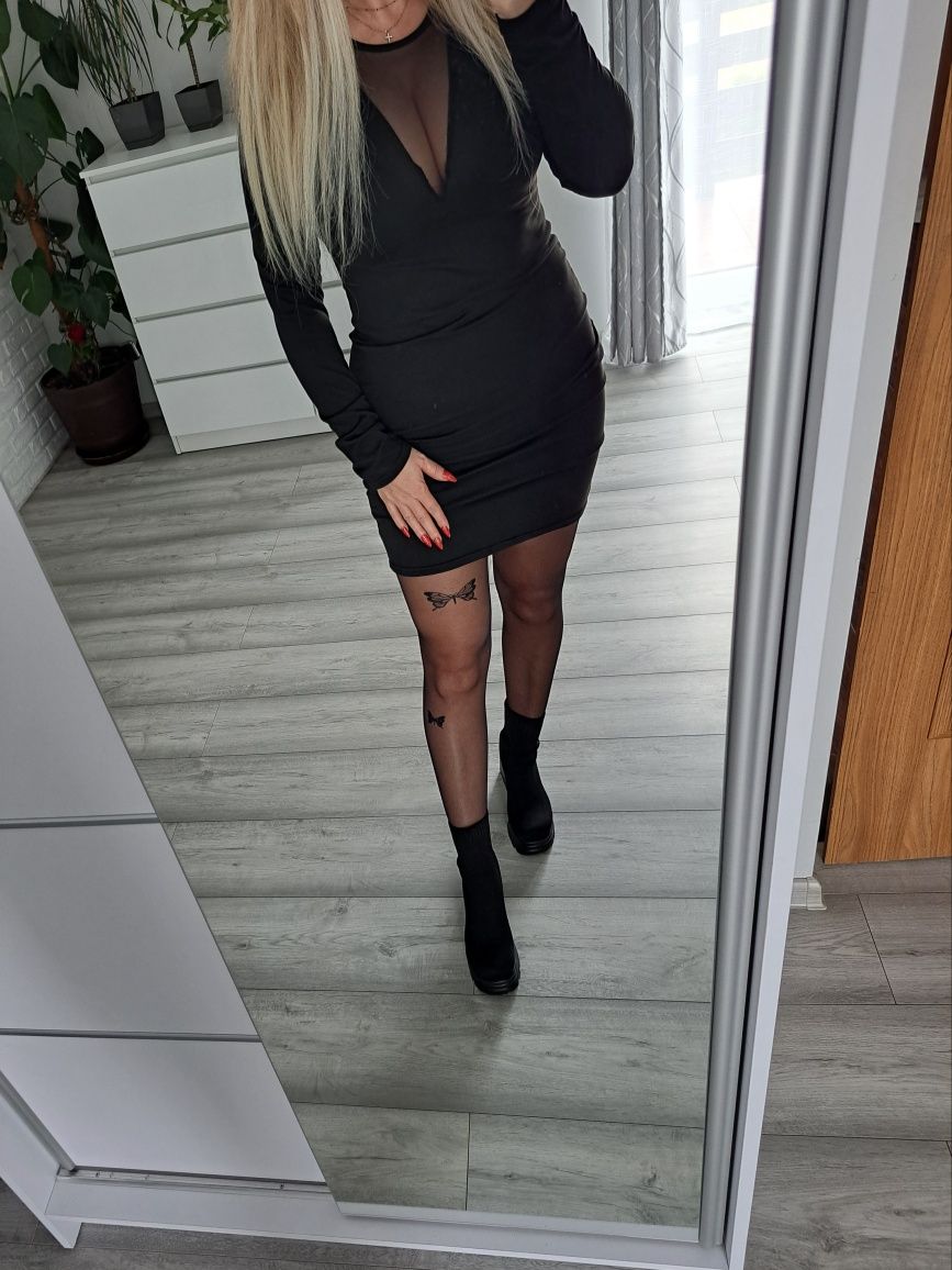 Sukienka czarna z siateczka rozmiar 36 S