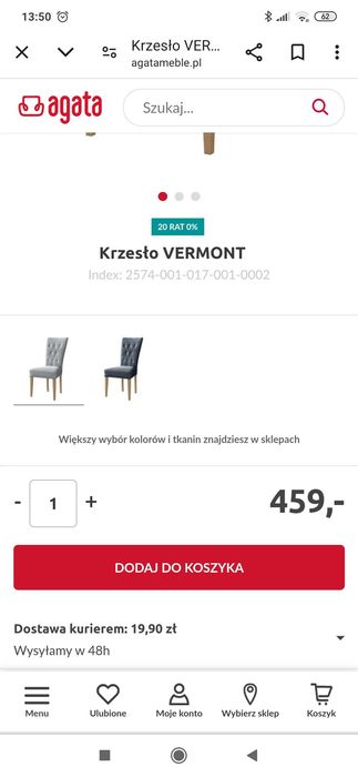 OKAZJA Krzesła Vermont tapicerowane pikowane WELUR 2 sztuki Nowe