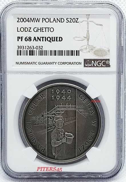 20zł.2004r.     Ofiary Getta w Łodzi   PF68     ANTIQUED