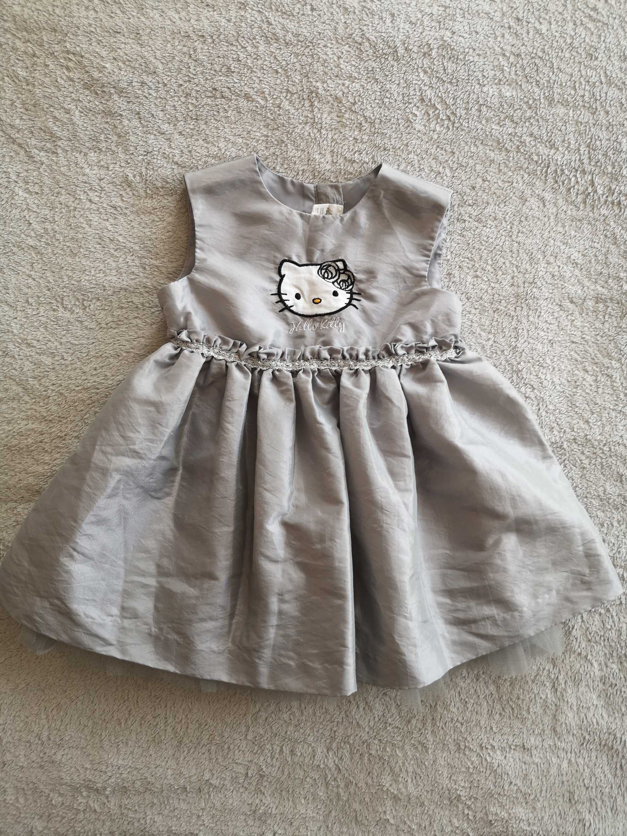 Szara srebrna elegancka sukienka H&M 80 kot kotek Hello Kitty jak nowa