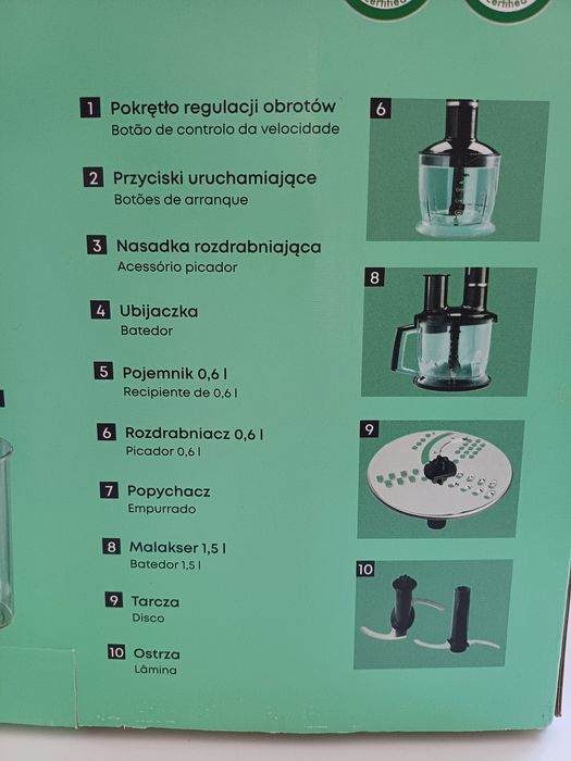 Blender ręczny, OKAZJA,  z malakserem 5w1- NOWY,  1000 W, Hoffen