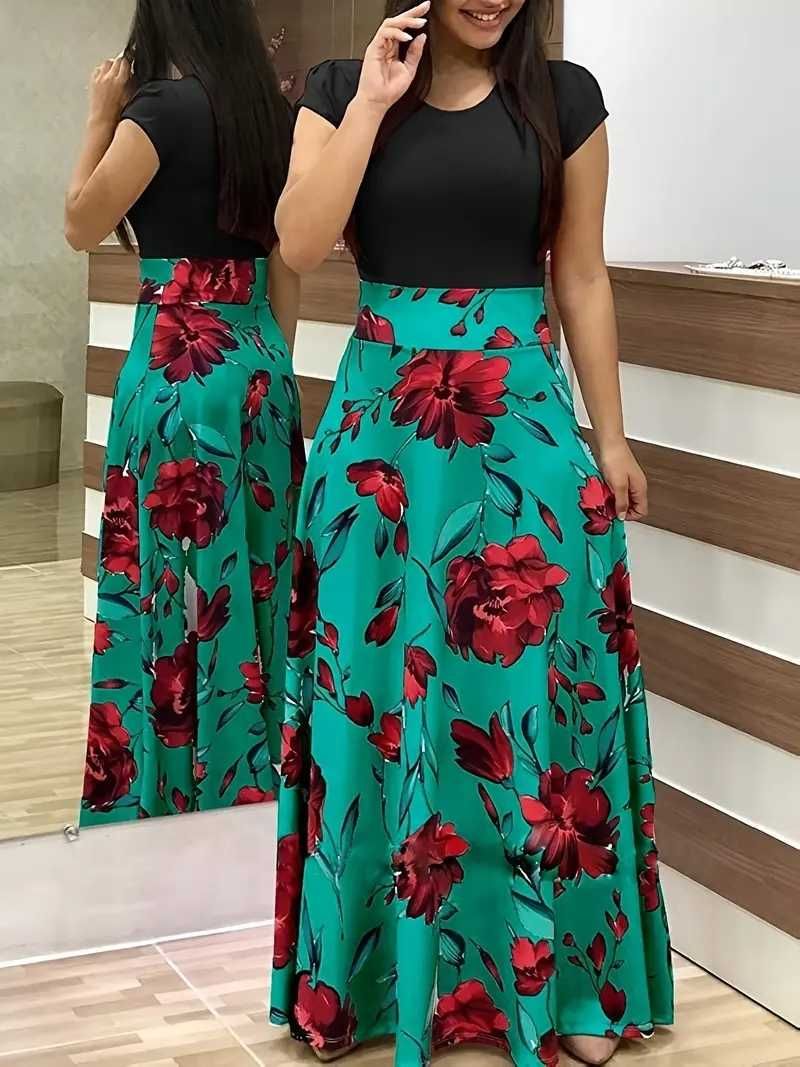 Elegancka sukienka z krótkim rękawem XL