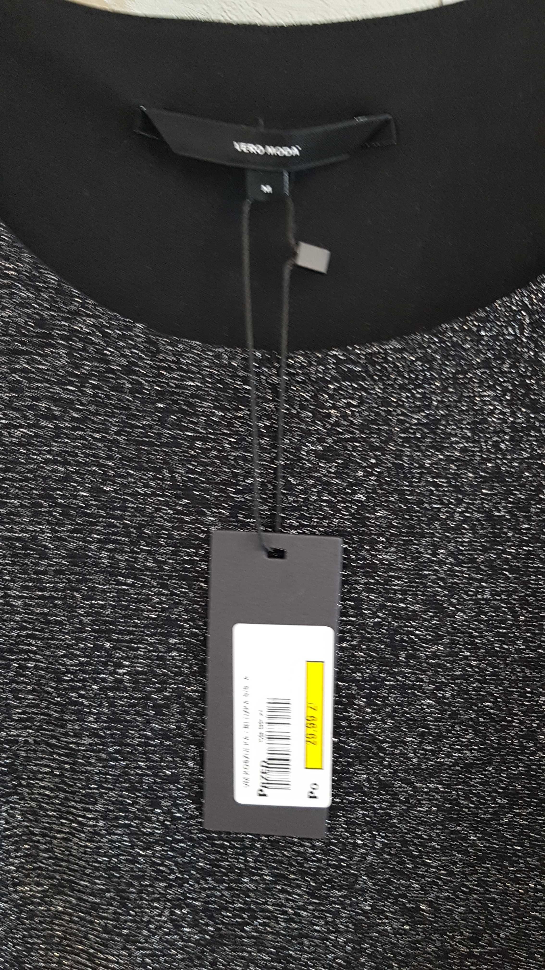 Czarny top Bluzeczka z srebrnym brokatem ONLY 38 M