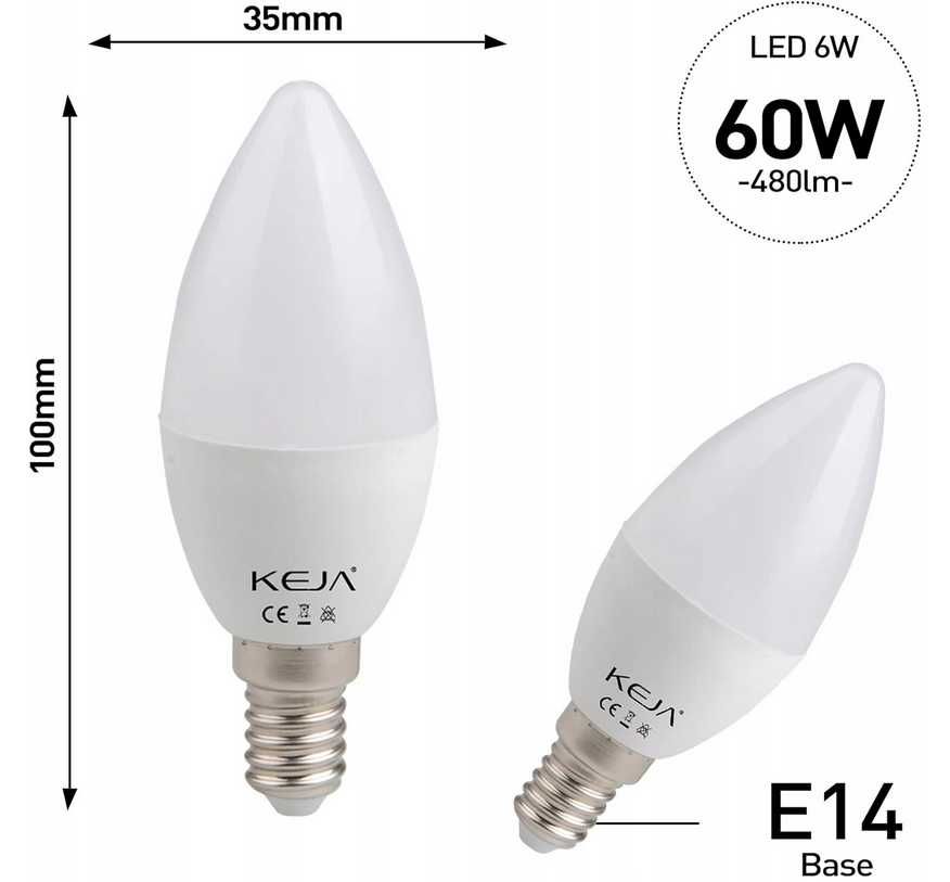 Żarówka LED E14 świeczka ciepła biel - KEJA - 5 sztuk