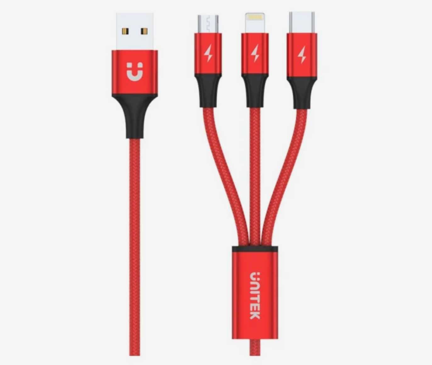 Kabel USB Unitek 3w1 Lightning, micro USB, USB-C 1,2m Nowy