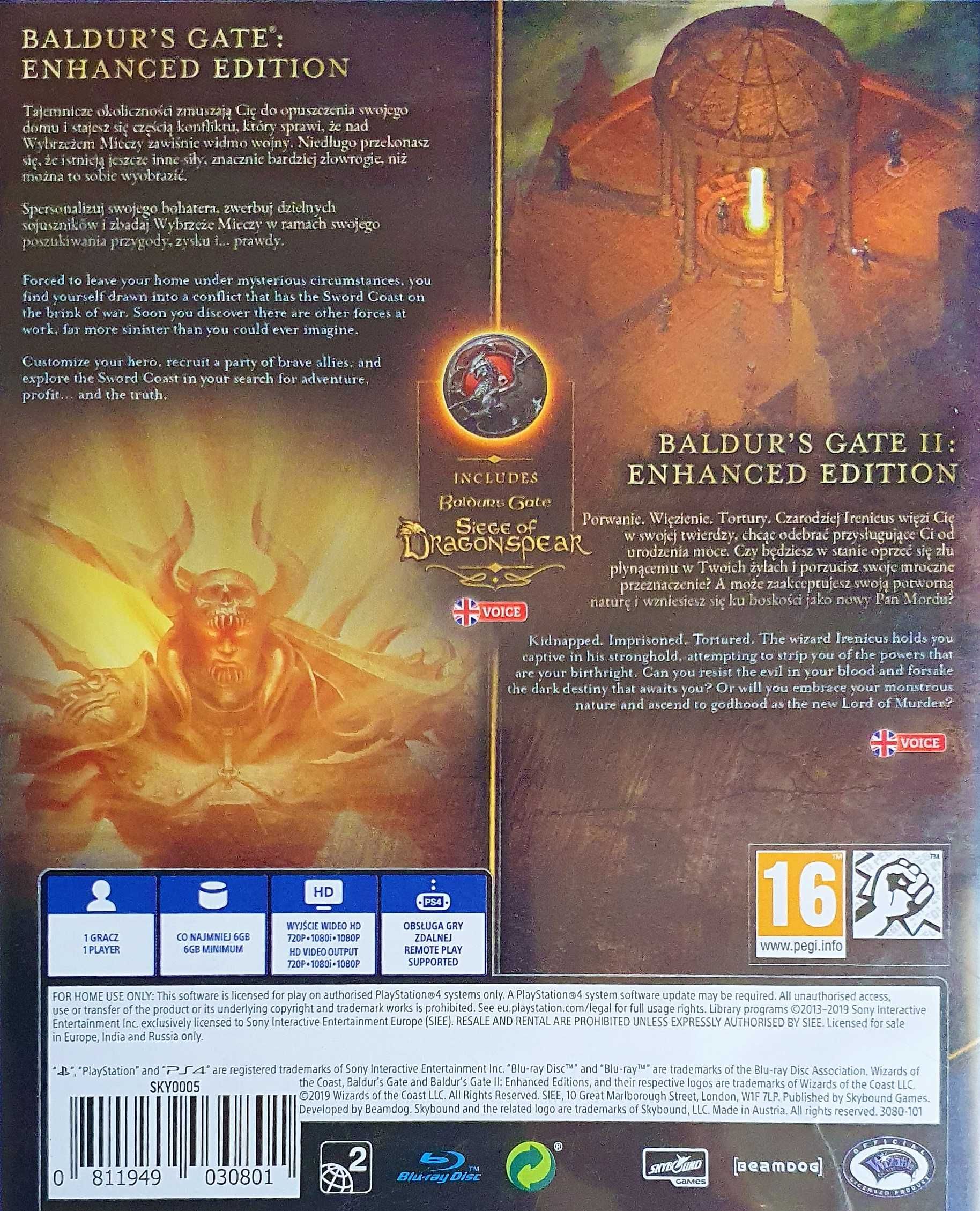 Baldur's Gate Enhanced Edition 1 + II 2 PL Playstation 4 PS4 PS5