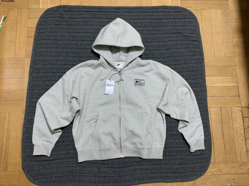 Nike x stussy grey zip hoodie найк стуси колаборация зип худи серое