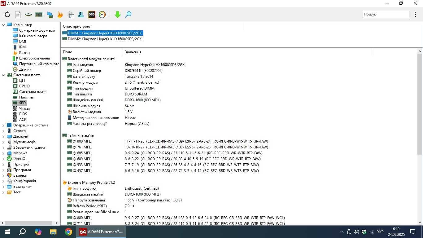Kingston HiperX Genesis DDR3-1600 2*2Gb HyperX (KHX1600C9D3/2GX)