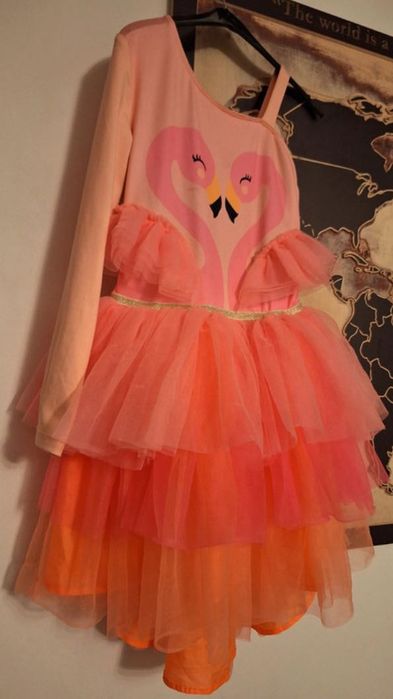 HM Sukienka do tańca duża ilośc tiulu ptaki, flaming 116 122, 128