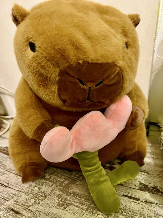 Большая капибара с цветком мягусенькая легкая