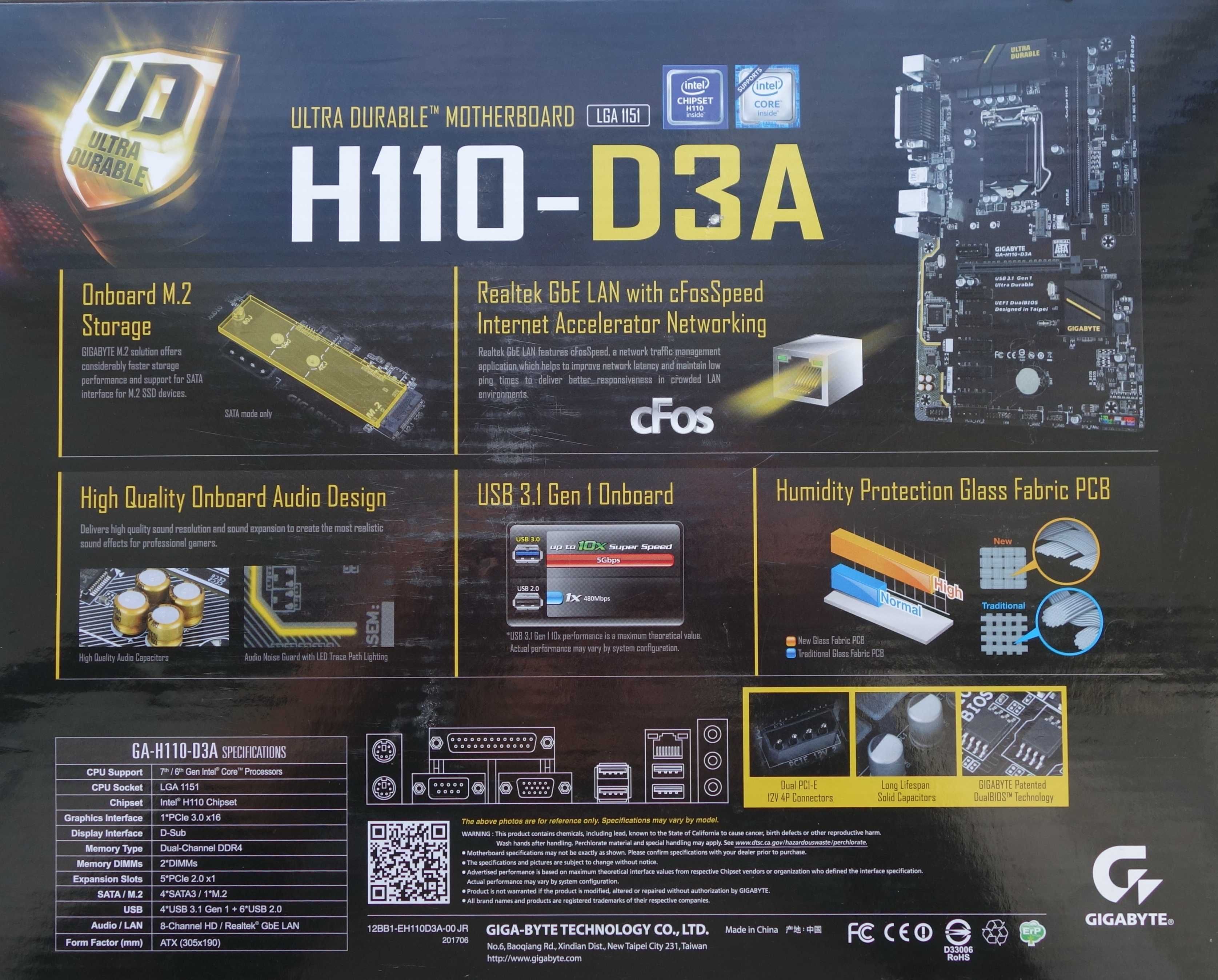 Комплект на LGA 1151: MB GA-H110-D3A+G3930-2.9GHz+4Gb DDR4-2400MHZ+SSD