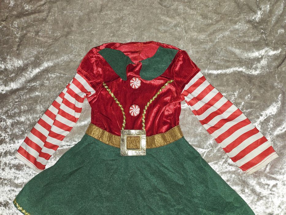 Платье ельф, помощница санты на 3-4 года.